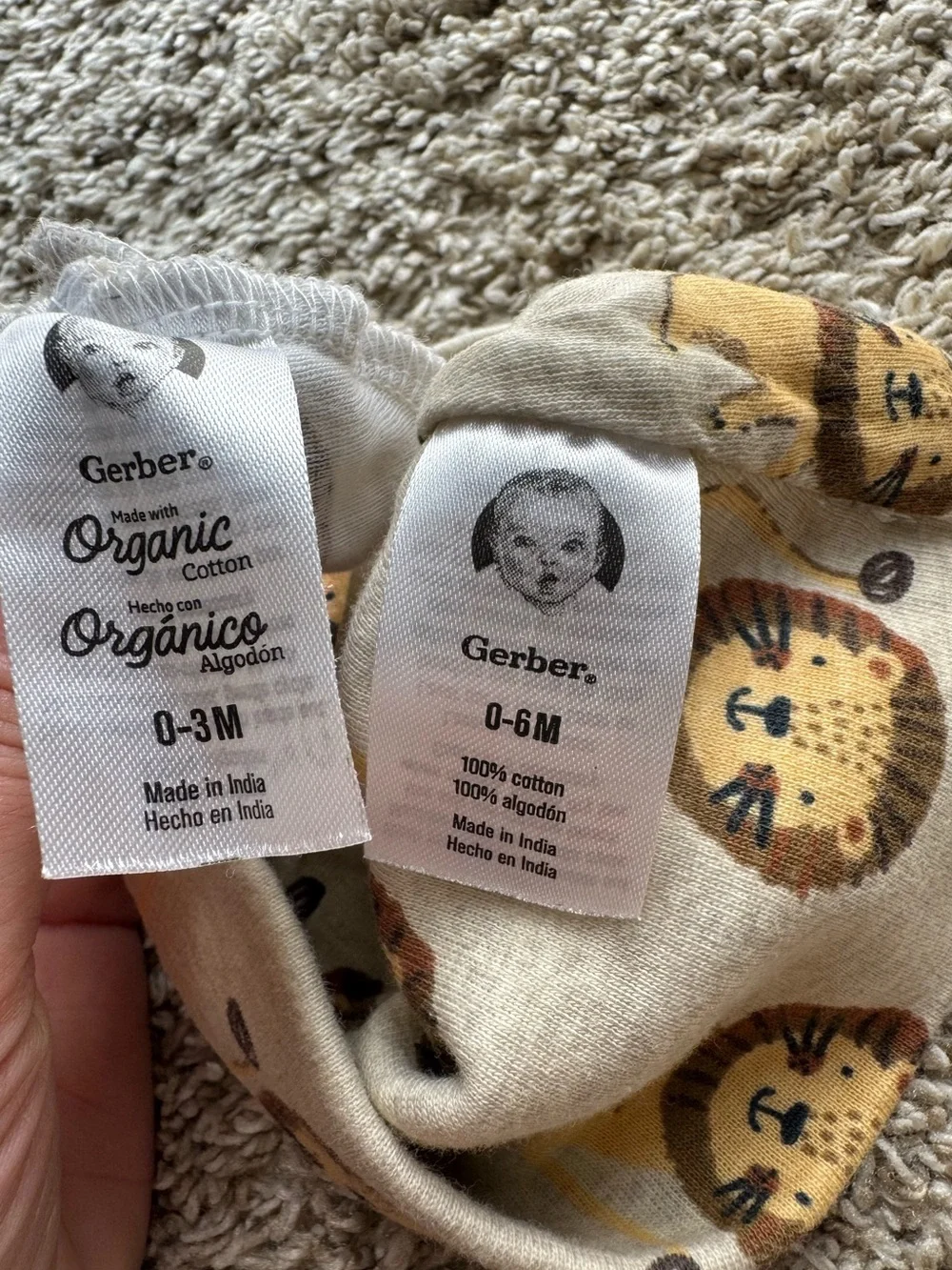 Gerber Organic Cotton Lion Footed Zip Sleeper Hat & Mittens Set Newborn